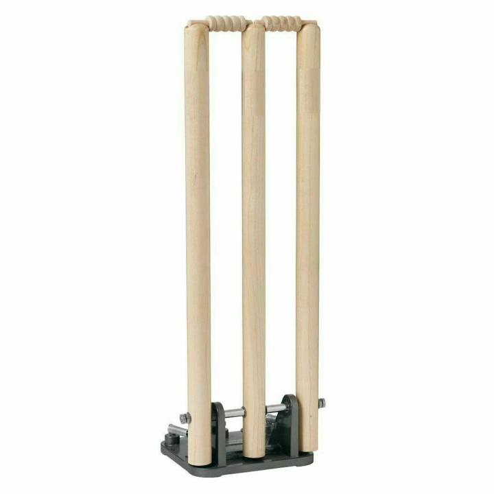 Cricket Stumps Wooden Spring Return & Bails Natural Metal Base Full Size wicket