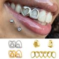 【Hot demand】New Gold Color Hip Hop Tooth Grillz Shiny Zircon Copper Tooth Jewelry Double Heart Hollow Heart Dental Grillz Punk Style. 