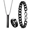 PACK OF 3 MEGA DEAL FASHION STAINLESS STEEL | BLACK 3D-BAR STICK LOCKET + TITANIUM RING + CUBAN LINK CHAIN BRACELET FOR BOYS AND GIRLS | TRENDY JEWELRY SET FOR MEN AND WOMEN. 
