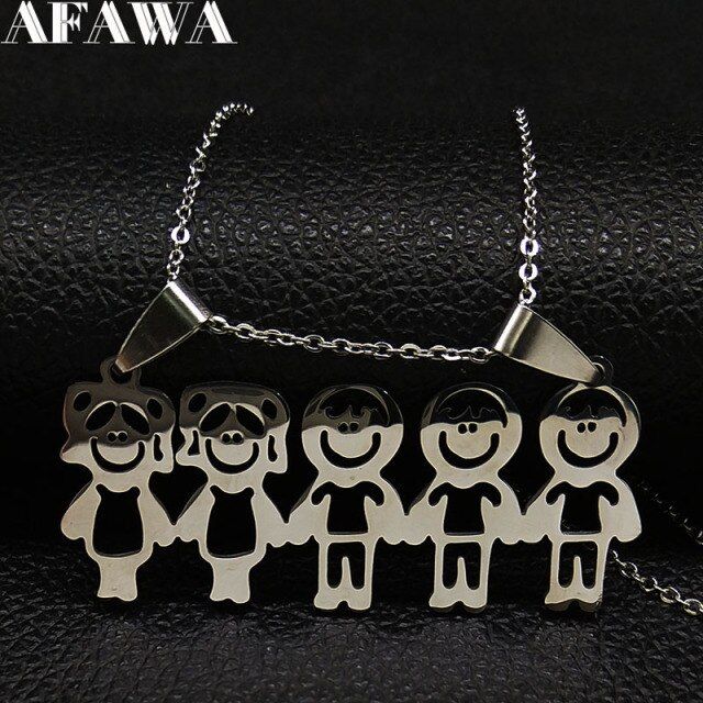 3 Boys 2 Girl Family Stainless Steel Chain Necklaces For Silver Color Statement Necklace Jewelry Collar Hombre N371s01