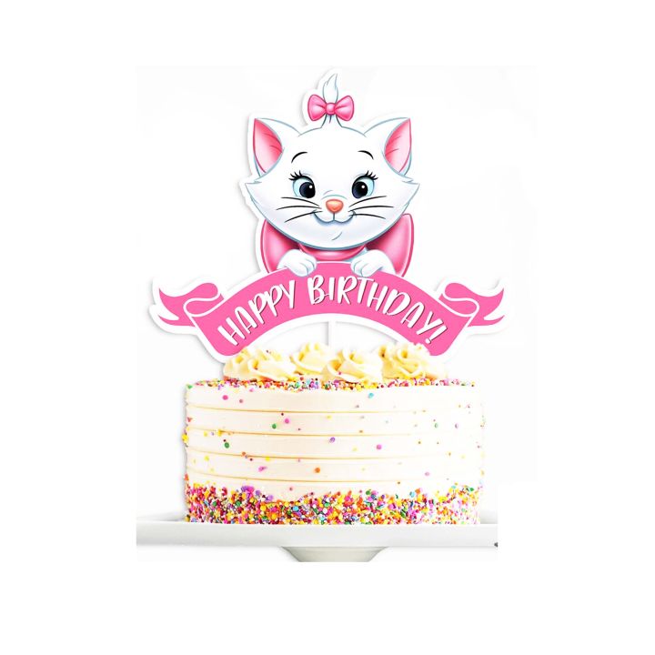 Cat Marie Happy Birthday Cake Topper Printable Cute Marie Centerpiece Instant Download Kitty Cat Marie Birthday Party