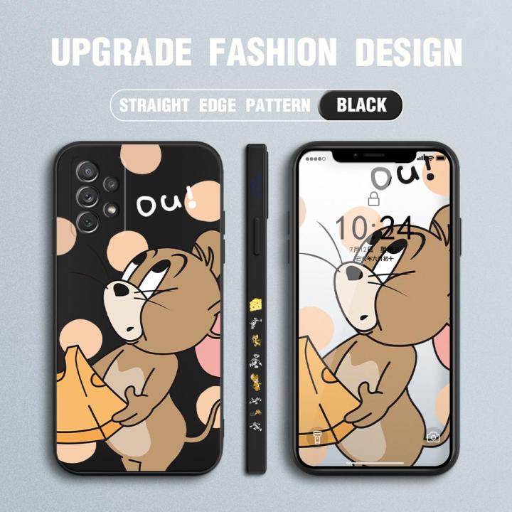 Jizetin for Samsung Galaxy A72 / A72 5G Case Tom and Jerry Design Side Design Phone Case Square Edge Pattern Liquid Silicone Cases Full Cover Camera Shockproof Protective Case