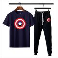 Yellow & black marvel of captain america printed 2 pc summer tracksuit premium quality for men. 