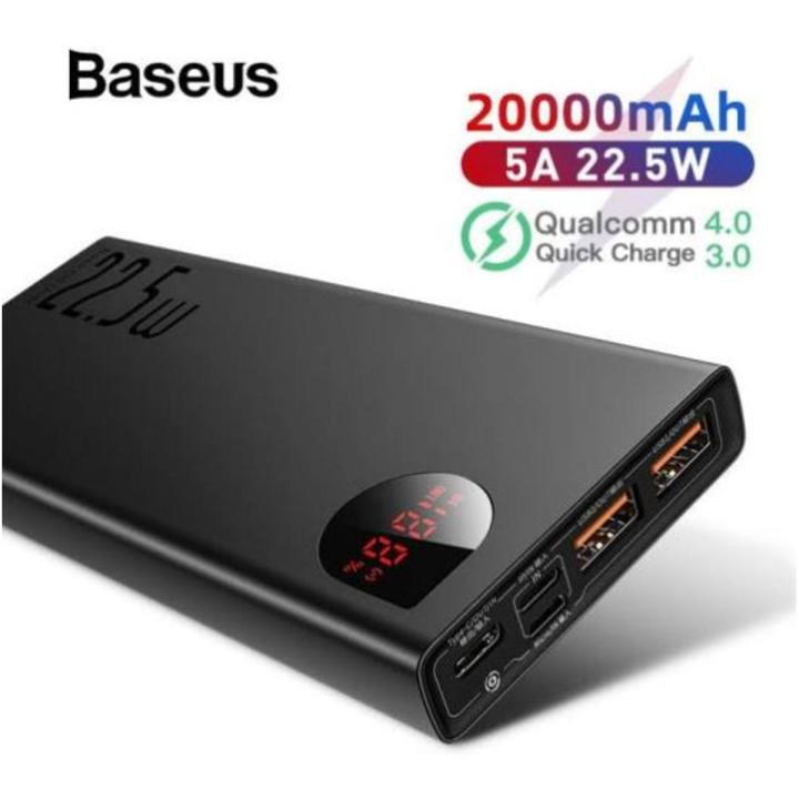 Baseus Adaman Metal Digital Display Quick Charge Power Bank 22.5W 20000mAh - Black