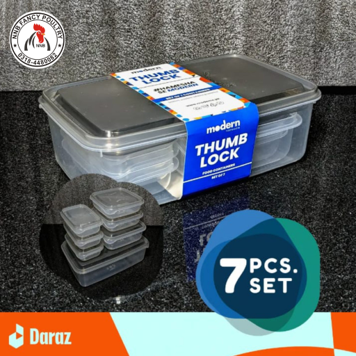 Thumb Lock Food PLASTIC   Storage Container   Box – 7 Pcs Set