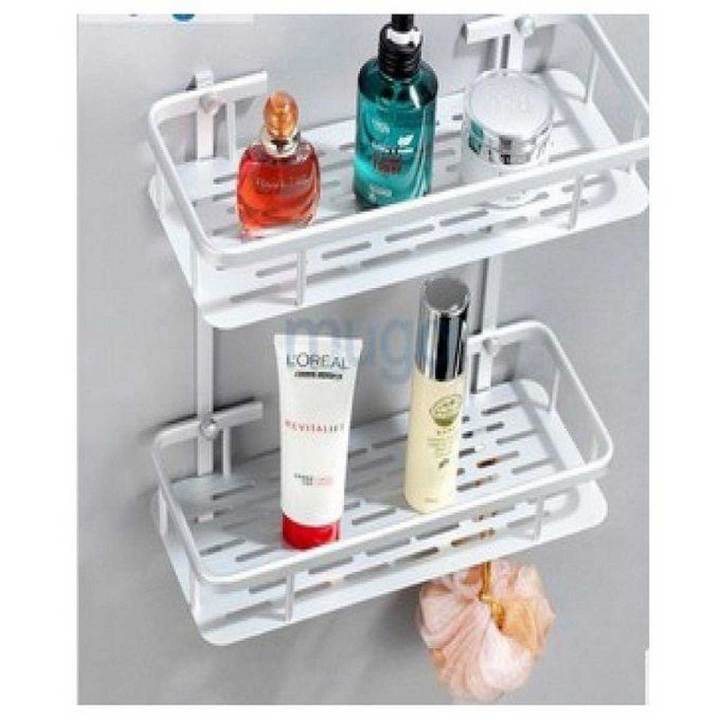 2 Layer Bathroom Corner Shower Shelf Aluminum Rack Storage Organizer