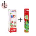 Set of Kids Toothbrush & Flavoured Toothpaste in Strawberry, Orange, Bubblegum, Banana, Mango For Baby Children Toddlers Teeth Cleaning Soft Bristles. 
