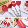 8pcs red Silicone Stainless Steel Utensils Set Small Silicone Stainless Steel Cooking Utensils Kitchen Supplies Set (red). 