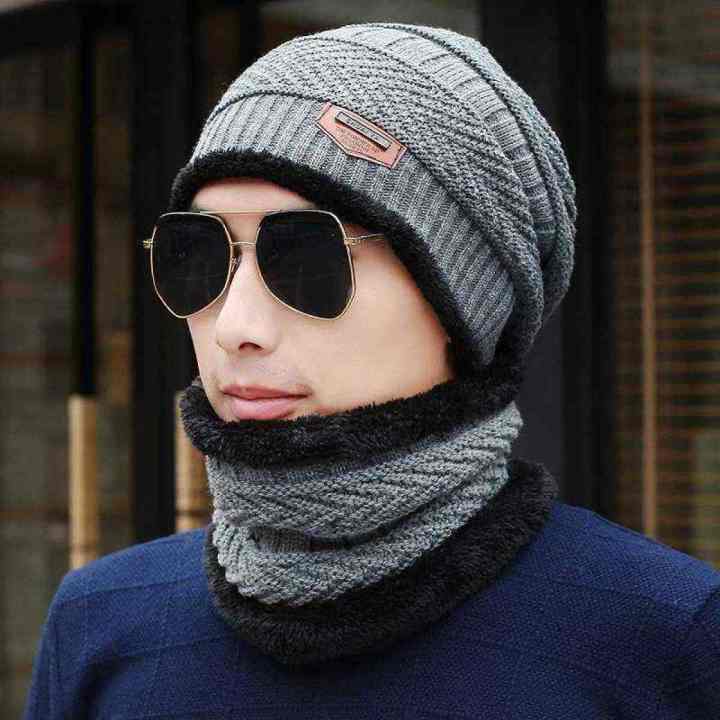 Original Beanie Cap Neck Warmer For Men / Women Beanie Full Set-2 Piece, Cap + Neck Warmer / Hat & Warmer Topi Hat Cap Neck Warmer Muffler, Song Ting Cap Hat And Scarf Set