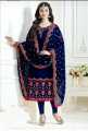 Navy Blue Ladies chiffon Embroidered Dress. 
