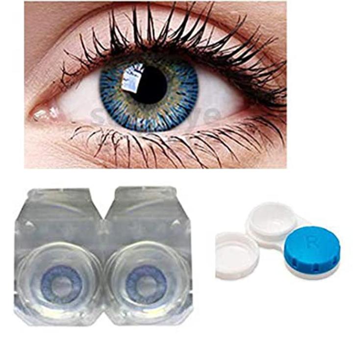 1 Pair of Contact Lens New Tiger Blue Multi Color Eye Lenses Soft Eye Lens with Solutions High Quality with Free Kit Shade AMBER (EYE LENSES FOR GIRLS / BOYS / WOMEN / MEN) PARTY WEAR
