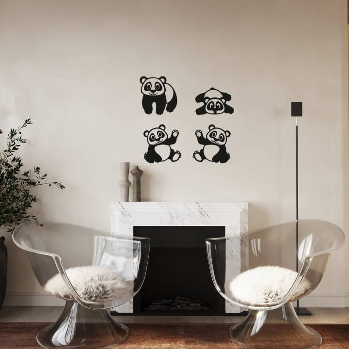 3D Wooden Wall Art 4 Pieces Wooden Panda Room Decoration Pair of Panda Wall Art Beautiful Wall Decor for Bedroom for Home and Shop - Wooden Wall Decor