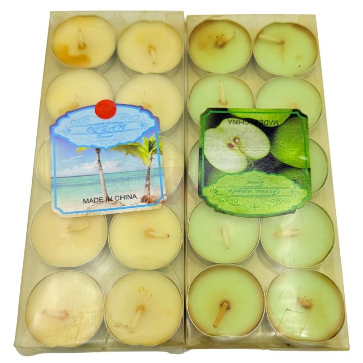 Tea Candles - Off White And Green Color - Pack Of 20 Tea Candles