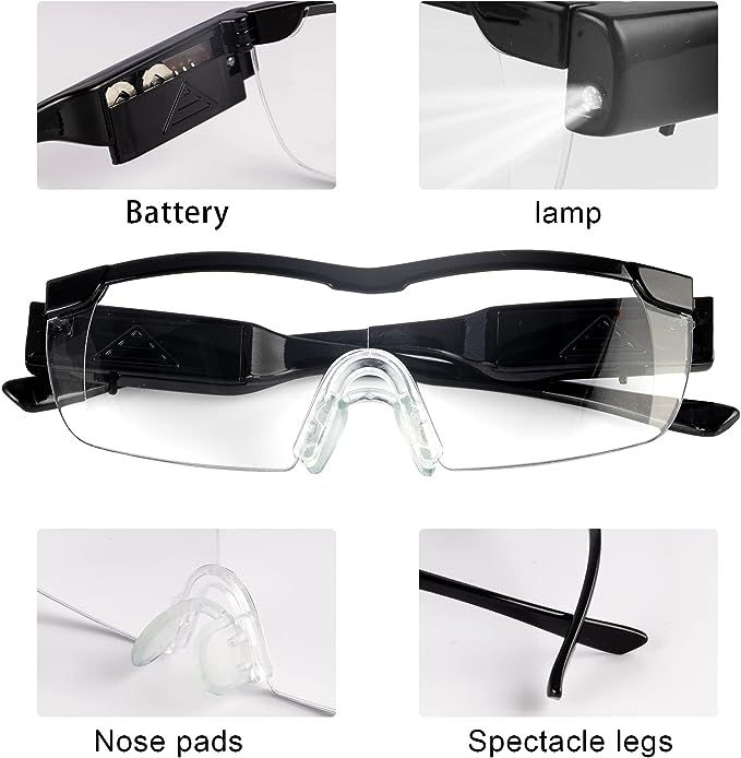 2.0X Magnifying Glass Set with LED Light + Cell Operated Magnifier for Close Work + Reading, Sewing, Jewelry, Leather Work, Arts & Crafts, DIY, PCB & Circuit Board Repair