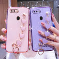 For OPPO A5s Cover + 3D Love Heart Wrist Strap Fashion Bracelet Ultra Thin Shiny Plating Bumper Phone Case Soft TPU Silicone Shockproof Protective Back Cover. 