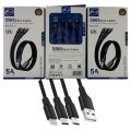 3-in-1 Fast Charging Cable | 100W | 480Mbps | 120cm | Type-C, Micro, Lightning. 