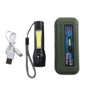 High Quality LED Aluminum Mini Small Torch USB Rechargeable Cob Led Flashlights with Zoom adjustable 3 modes, indoor and outdoor, With COB Light with hanging rope. 