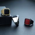 Punk Men's Stainless Steel Black Stone Gold Ring Big Wedding Bands Male Engagement Party Jewelry Hip Hop Rings. 