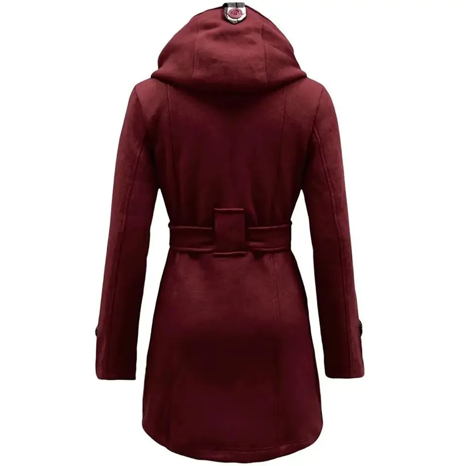 Winter Hooded Women s Wool Long Coat With Belt Double Breasted Trench Coat For Girls Daraz.pk