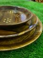 Stunning Wooden Plate Set with Intricate Brass Decorative Work | Set of Wooden Plates | Upgrade Your Table Setting! Wooden Plate Set | 03 Piece Set | Impress your guests | Hadi Wood Craft | Draz.pk. 