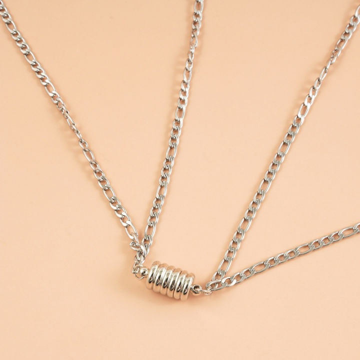 2 Pcs/set Magnet Attraction Stainless Steel Screw Nut Pendant Couple Necklace Jewelry Magnetic Link Chain Choker For Women Men