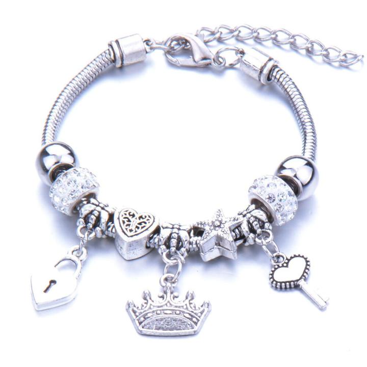 PQH KONG Jewellery Gelang Tangan Perempuan Lelaki 925 Sterling Silver Bracelet for Women Adjustable Fashion Crown Jewelry Crystal Charm Bracelet Bangle Pulseras Mujer Bracelets Malaysia Ready Stock