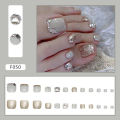 SUMMER JZJ 24 pcs Nail Art Patch Glitter Powder Simple White Edge French Toenail Fake Nail Patch Foot Wear Nails. 