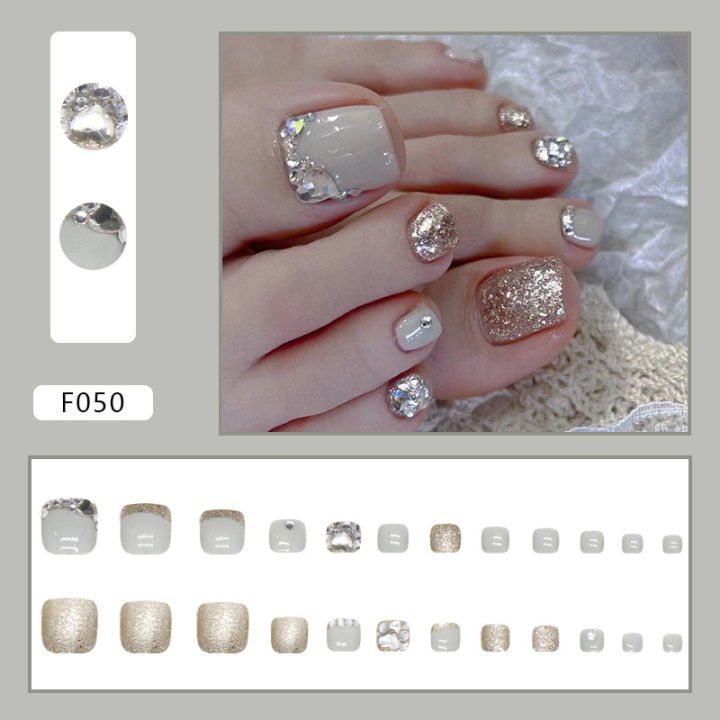 SUMMER%20JZJ%2024%20pcs%20Nail%20Art%20Patch%20Glitter%20Powder%20Simple%20White%20Edge%20French%20Toenail%20Fake%20Nail%20Patch%20Foot%20Wear%20Nails%20-%20Image%203