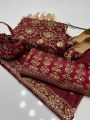 4Pcs Wedding dress For Women's Stuff organza Front Jaal Shirt,Kattan slik embroidery Trouser Along With Organza embroidery Dupatta. 