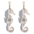 Wooden Seahorse for Nautical Decoration-2 x Wooden Decor Seahorse-Gray&White. 