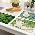 1Pcs Green Leaf Plant Pattern Dining Table Mats Kitchen Placemat Coaster Cotton Linen Pad Bowl Cup Mat 42*32cm Home Decor MP0029. 