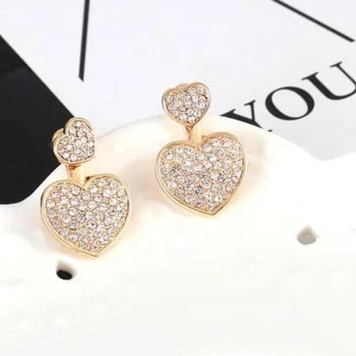 Double heart zirconia earrings - latest design - trendy earrings