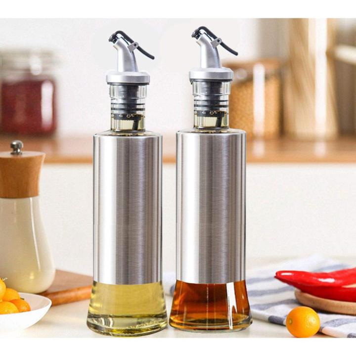 300ml Glass oil dispenser stainless steel bottle Kitchen Cooking Oil Vinegar Bottle with Dropper Best For Olive oil Usage