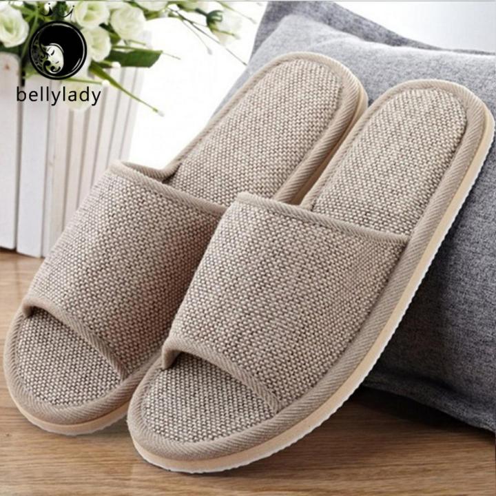 Open Toe Breathable Slippers Linen Thick Bottom Non-slip Washable Leisure Shoes Casual Hotel Home Four Seasons Couples Slippers