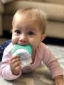 Baby Teething Mitten, 1 Pack Bunny Girl Silicone Teether Glove Toy and Infant Glove. 