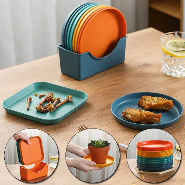 10Pcs%20Plates%20Multifunction%20Spit%20Bone%20Plate%20Set%20Household%20Food%20Grade%20Plastic%20Spit%20Bone%20Dish%20%20Round%20and%20Square%20Dining%20Table%20Plates%20Garbage%20Plate%20-%20Image%202