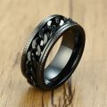 Modyle 2023 New Fashion Black Chain Wedding Ring for Men Punk Vintage Stainless Steel Finger Jewelry Male Rotating Chain Ring. 