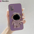 Jizetin for Samsung A71 Back Cover With Astronaut Folding Holder Luxury 6D Plating Case Soft Silicone Bracket Phone Cases. 