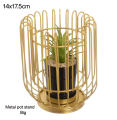 Royal Cage Metal Pot, Home Miniature Ornament, Iron Exquisite Home Decor, Decorative Metal Stand, Metal Cage with Artificial Cactus, Luxurious And Atmospheric Nordic Style Desktop Artificial Potted Plant Decoration, Handmade, Suitable For Table Decoration. 