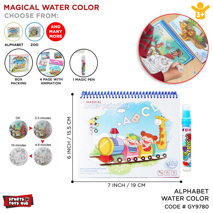 Magic Water Color Drawing Book For Kids Big Size Water Coloring Books With Pen Painting Board Gift For Girls Boys Educational Toys Birthday Gift for Children Drawing Toy My First Paint With Water Activity Books Set ABC Letters & Zoo Animals