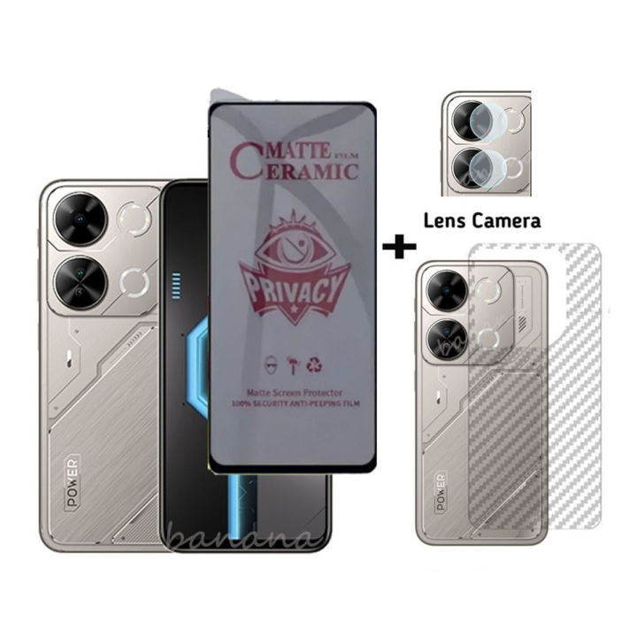 Itel P65 Privacy Tempered Glass Screen Protector with Camera Lens Glass and Back Film, Anti-Spy, Anti-Oil, Full Coverage