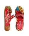 Red Women Vintage Colorful Leather Backless Flower Sandals. 