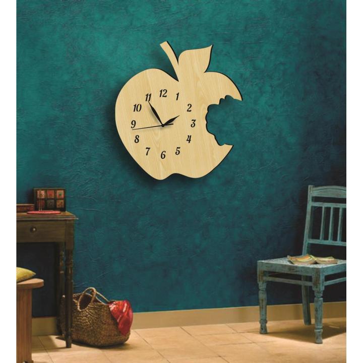 Apple Shape Wooden Wall Clock, Kitchen Wall Clock, Eating Apple Wall Clock,