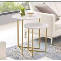 Modern Round Metal Base Nesting End Table, Set of 2, Walnut WHITE. 