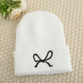 Y2K Bow Embroidered Beanie Cap Women Autumn Winter Warm Knitted Hat Korean Solid Color Female Girls Skullcap Bonnet. 
