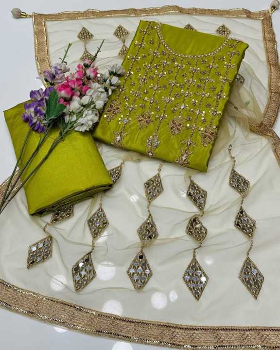 New%20Wedding%20Season%20Collection%20Handmade%20collection%20red%20dark%20%20color%20Kataan%20mirror%20&%20handmade%20shirt%20along%20net%20mirror%20work%20duppata%20plain%20kathan%20silk%20trouser%203%20piece%20-%20Image%203