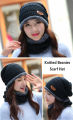 1-Piece and 2 Pieces Coral Fleece Scarf Winter Hat Soft Winter Beanie Caps For Men Warm Breathable Wool Knit Letter Double Layer Caps for Bike and Outdoor Use in Black Blue and Brown Color. 