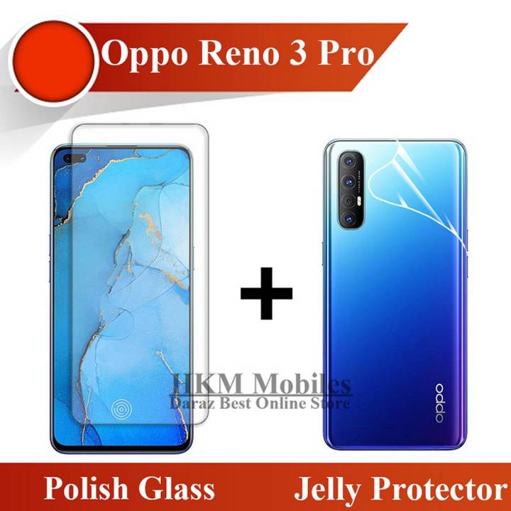 Oppo Reno 3 Pro Tempered Glass Polish Screen Protector + Back Jelly Protector Clear Soft Film Protection Hydrogel For Oppo Reno 3 Pro