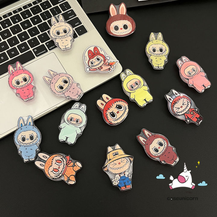 Trendy Brand Cartoon Funny Pop Mart Labubu Universal Foldable Ring Holder Support Cute Little Purple Ghost Colorful LABUBU Phone Holder Creativity Epoxy Phone Holder