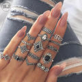 Pack of 15 Antique Design Rings for Girls Set of 15 Premium Quality Silver Black Stone Rings for Ladies Elephant Crown Rings. 